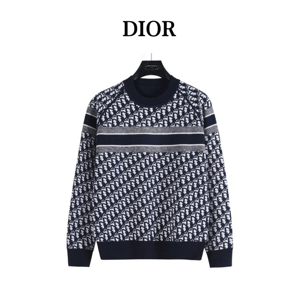 DIOR Dior logo color block print round neck sweater women's black S